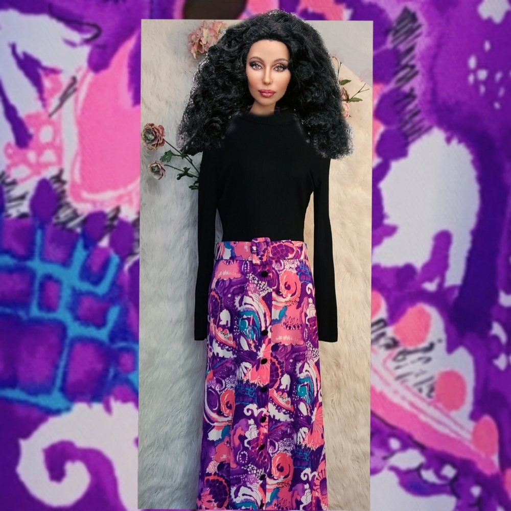 Follow me in the night - Vintage 1960s Psychedelic Flower Power Floral Maxi
